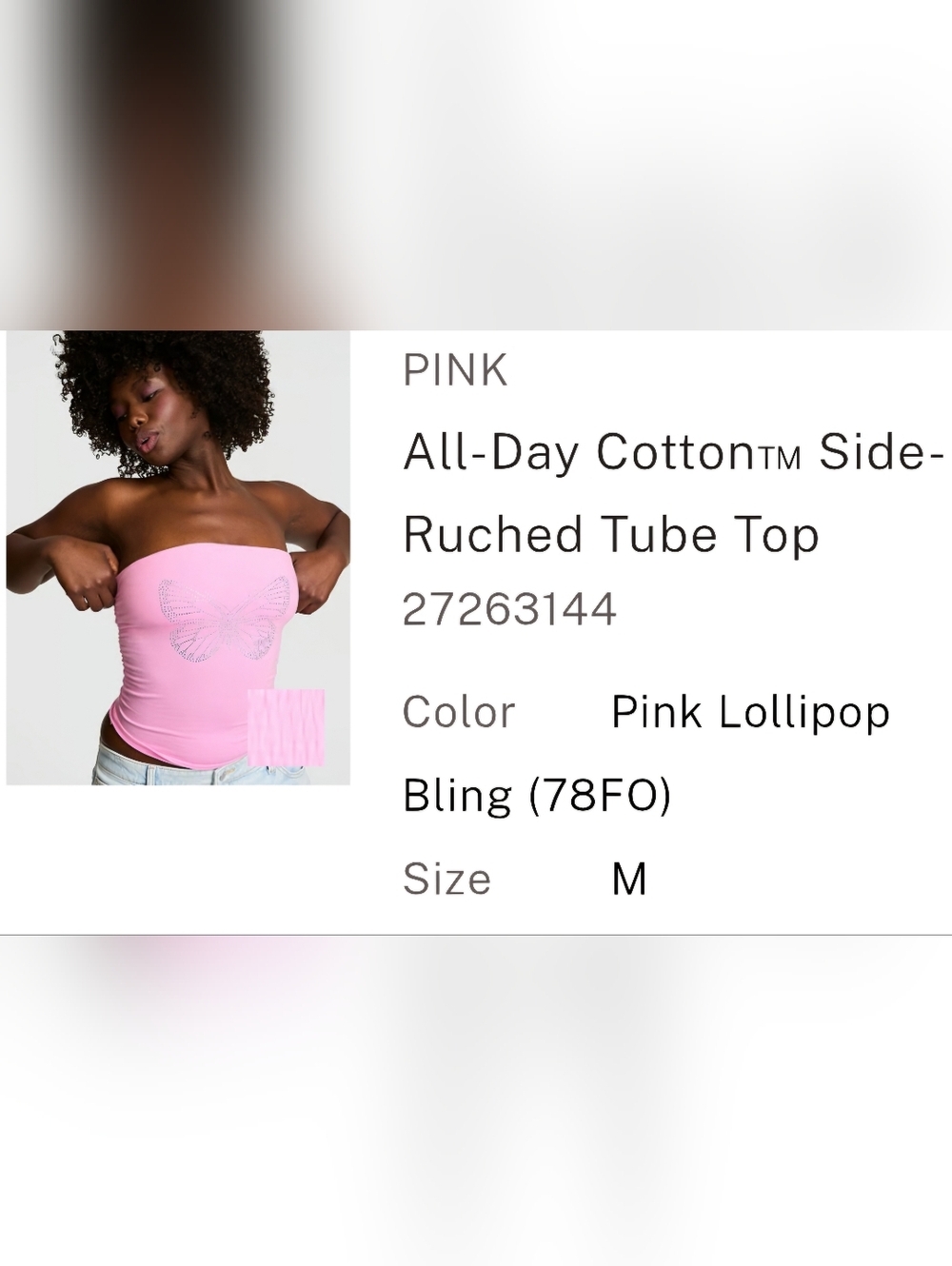 PINK VICTORIA'S SECRET All Day Ruched Tube Top Y2K PINK BUTTERFLY BLING New Med - Picture 5 of 12
